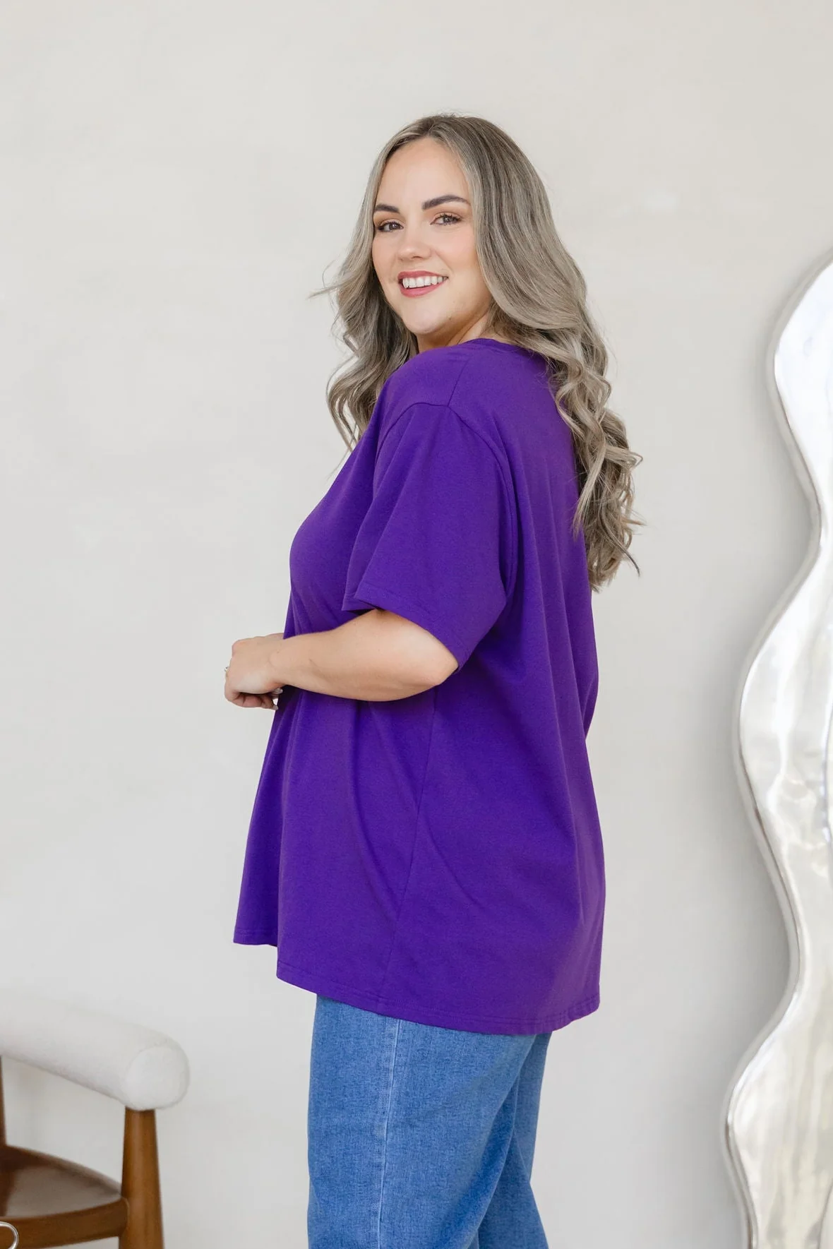 Relaxed V-Neck Tee in Purple - Image 7