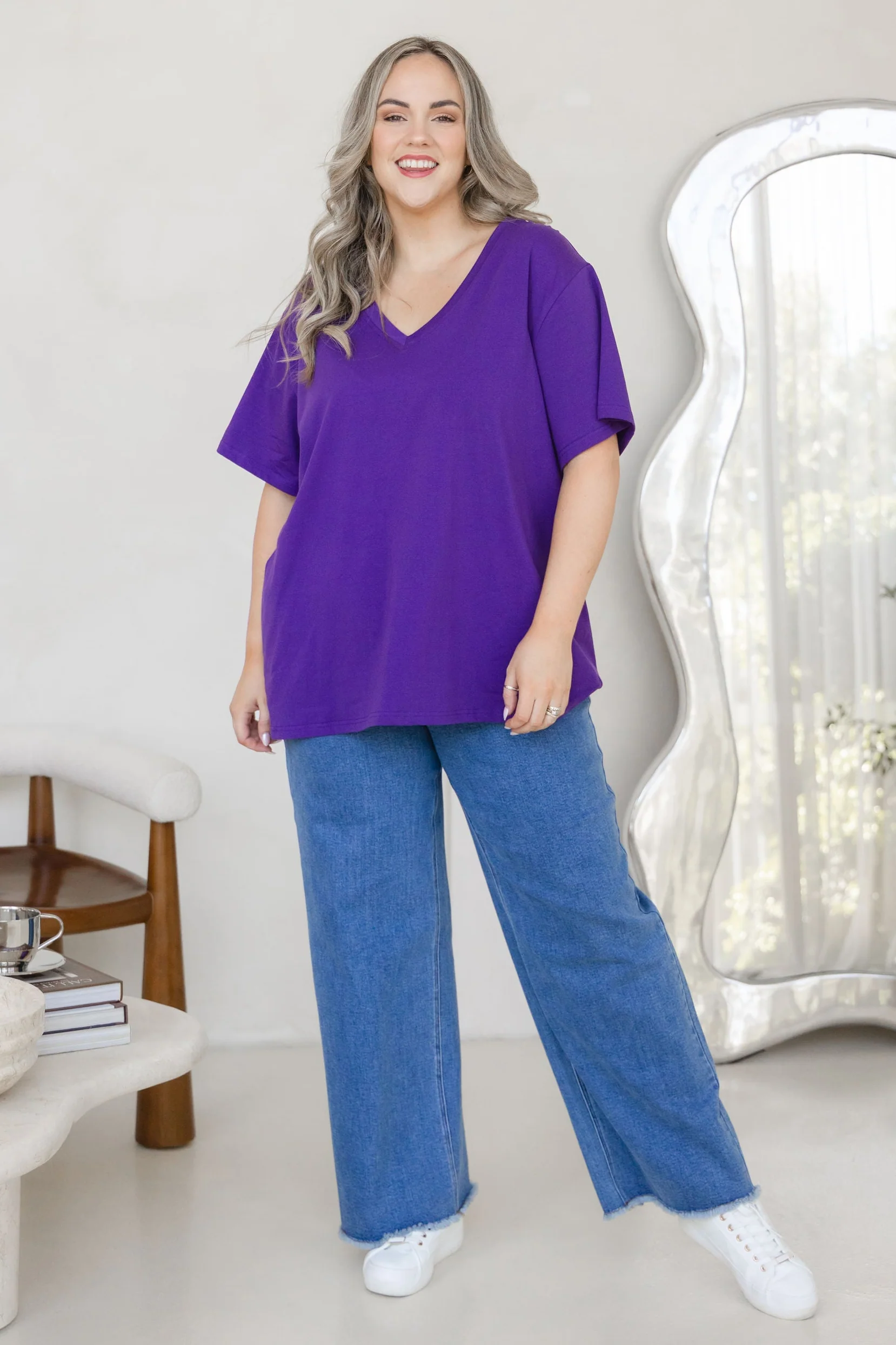 Relaxed V-Neck Tee in Purple - Image 8