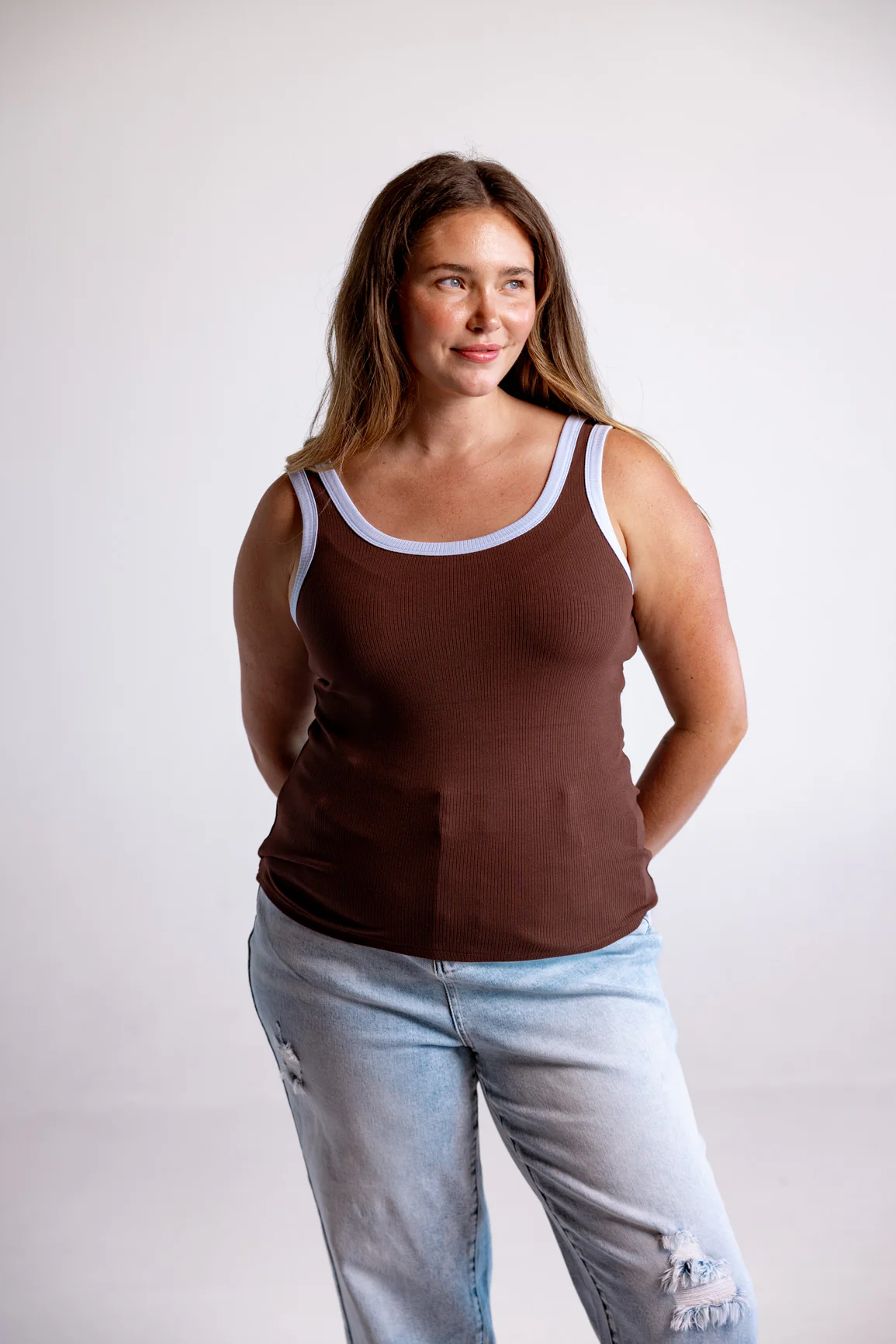 Rue Rib Tank in Chocolate/Blue - Image 10