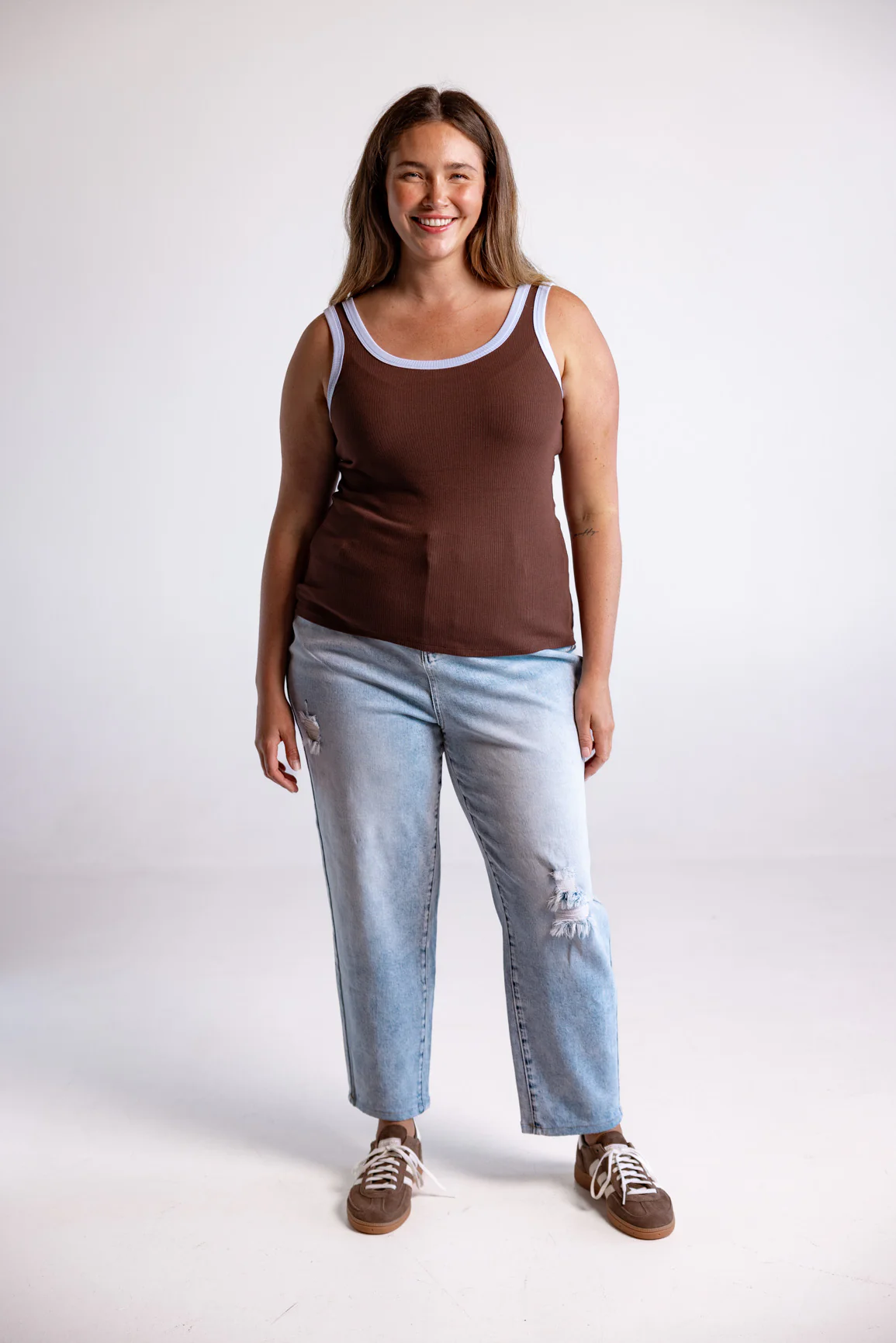 Rue Rib Tank in Chocolate/Blue - Image 11