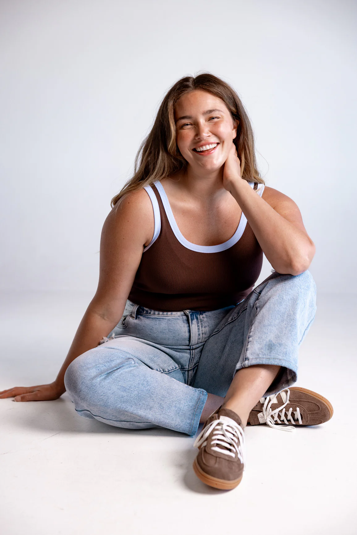 Rue Rib Tank in Chocolate/Blue - Image 4