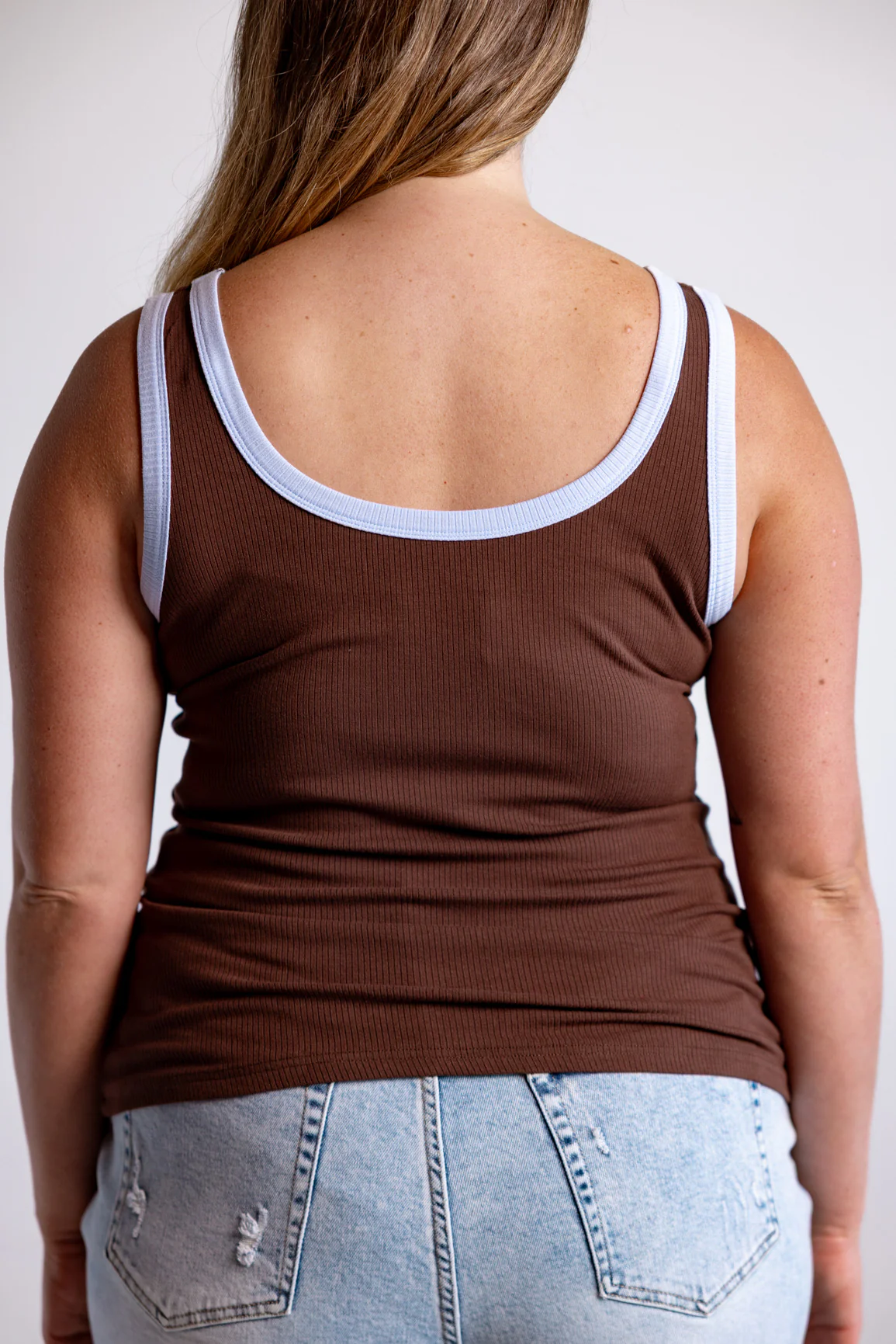 Rue Rib Tank in Chocolate/Blue - Image 7