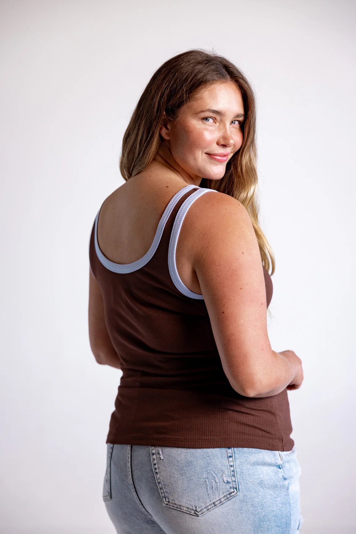 Rue Rib Tank in Chocolate/Blue - Image 9