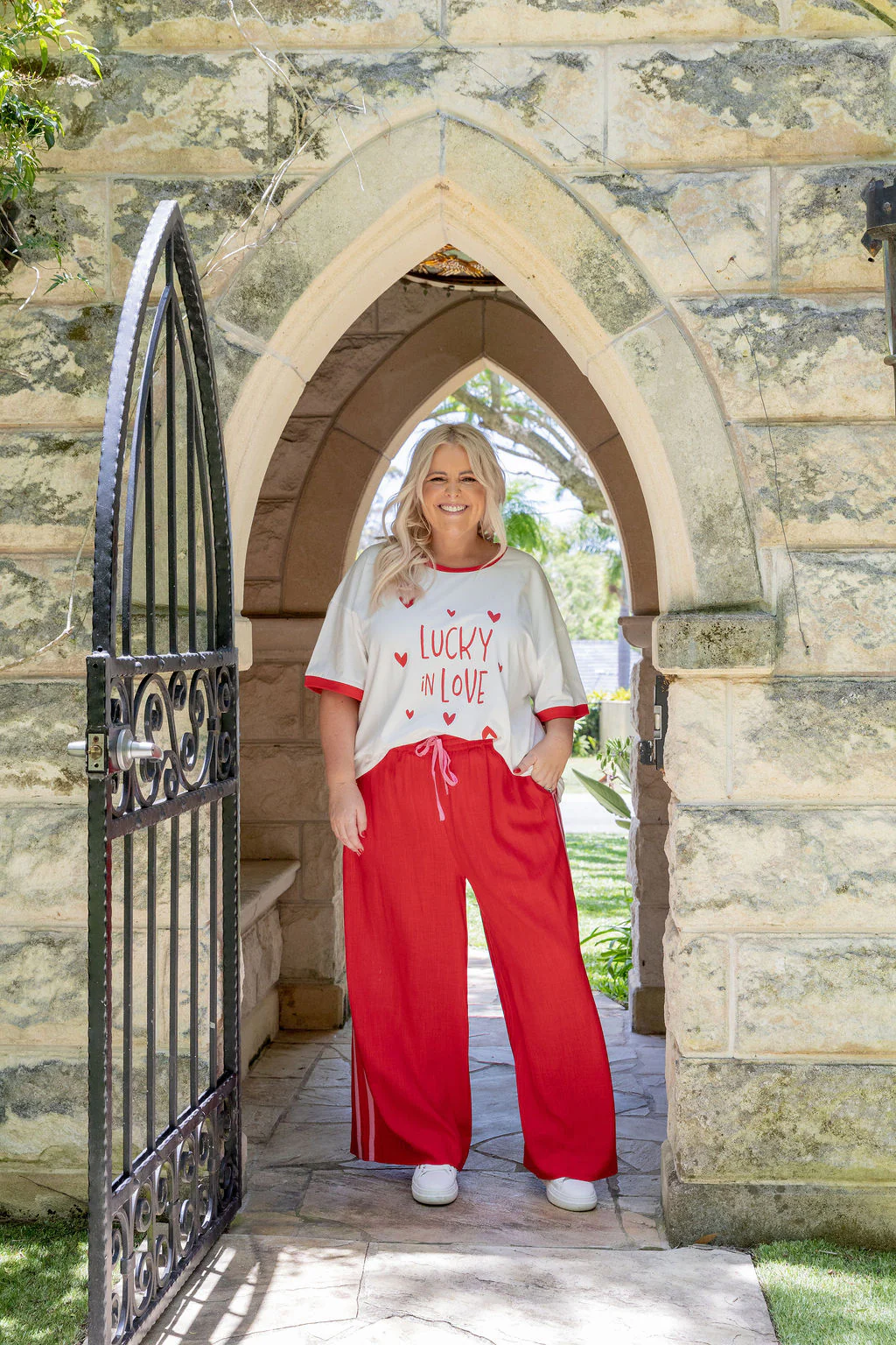 Side Stripe Linen Blend Pants in Red/Pink - Image 14