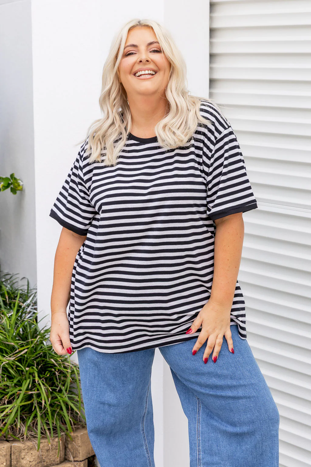 Striped Tee in Black/Grey Marl