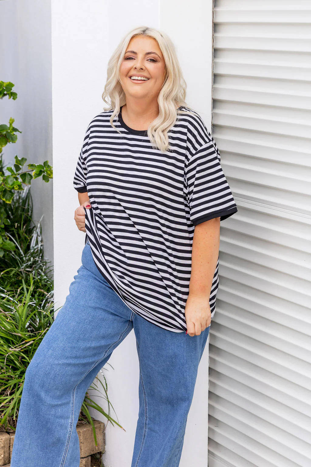 Striped Tee in Black/Grey Marl - Image 10
