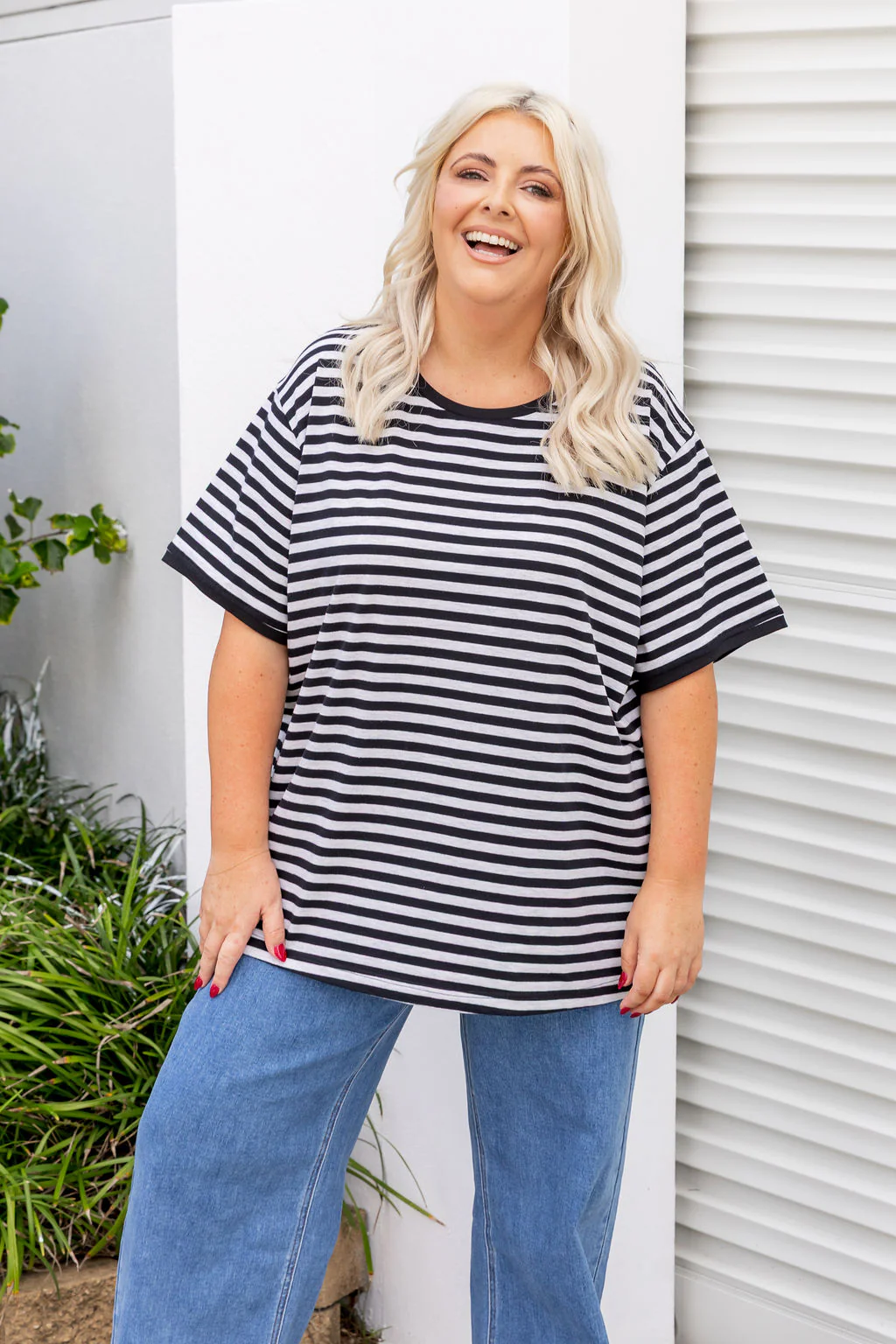 Striped Tee in Black/Grey Marl - Image 5