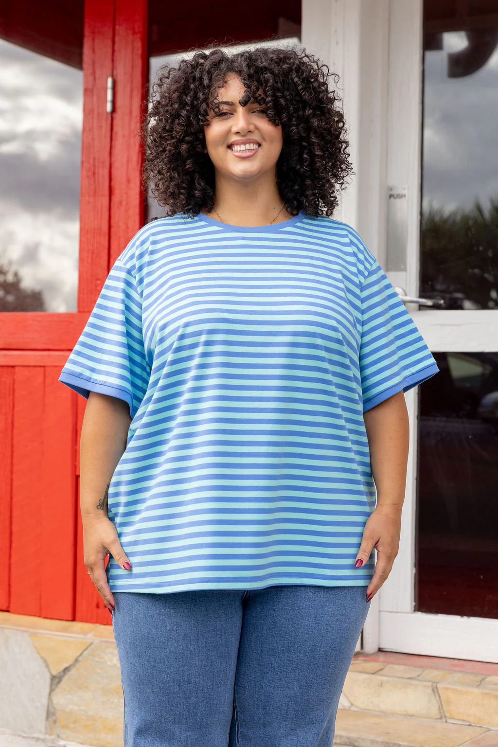 Striped Tee in Blue/Aqua - Image 2