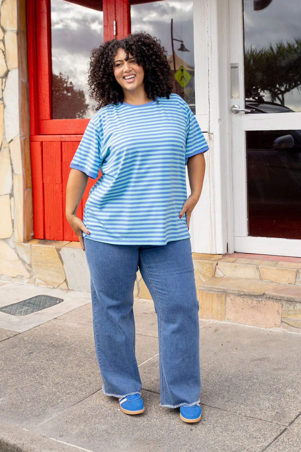 Striped Tee in Blue/Aqua - Image 4