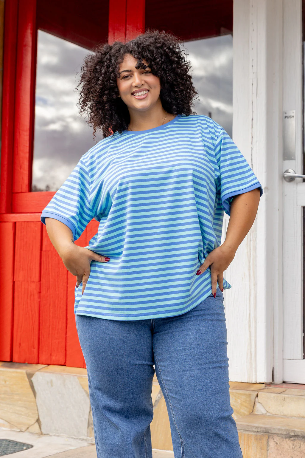 Striped Tee in Blue/Aqua - Image 5