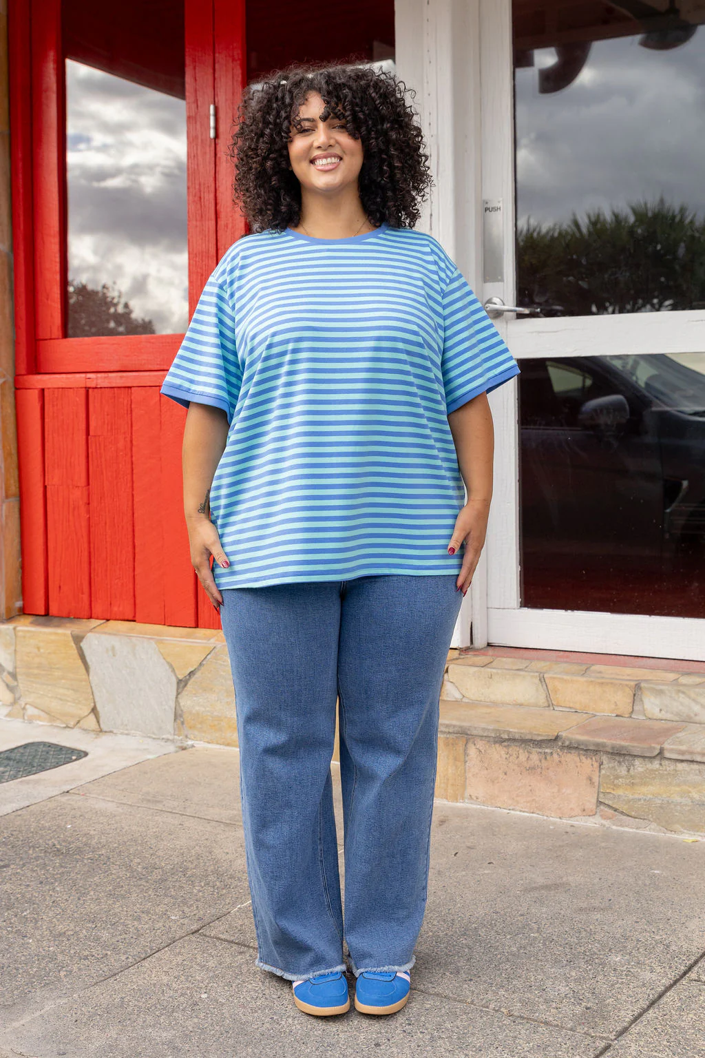 Striped Tee in Blue/Aqua - Image 7