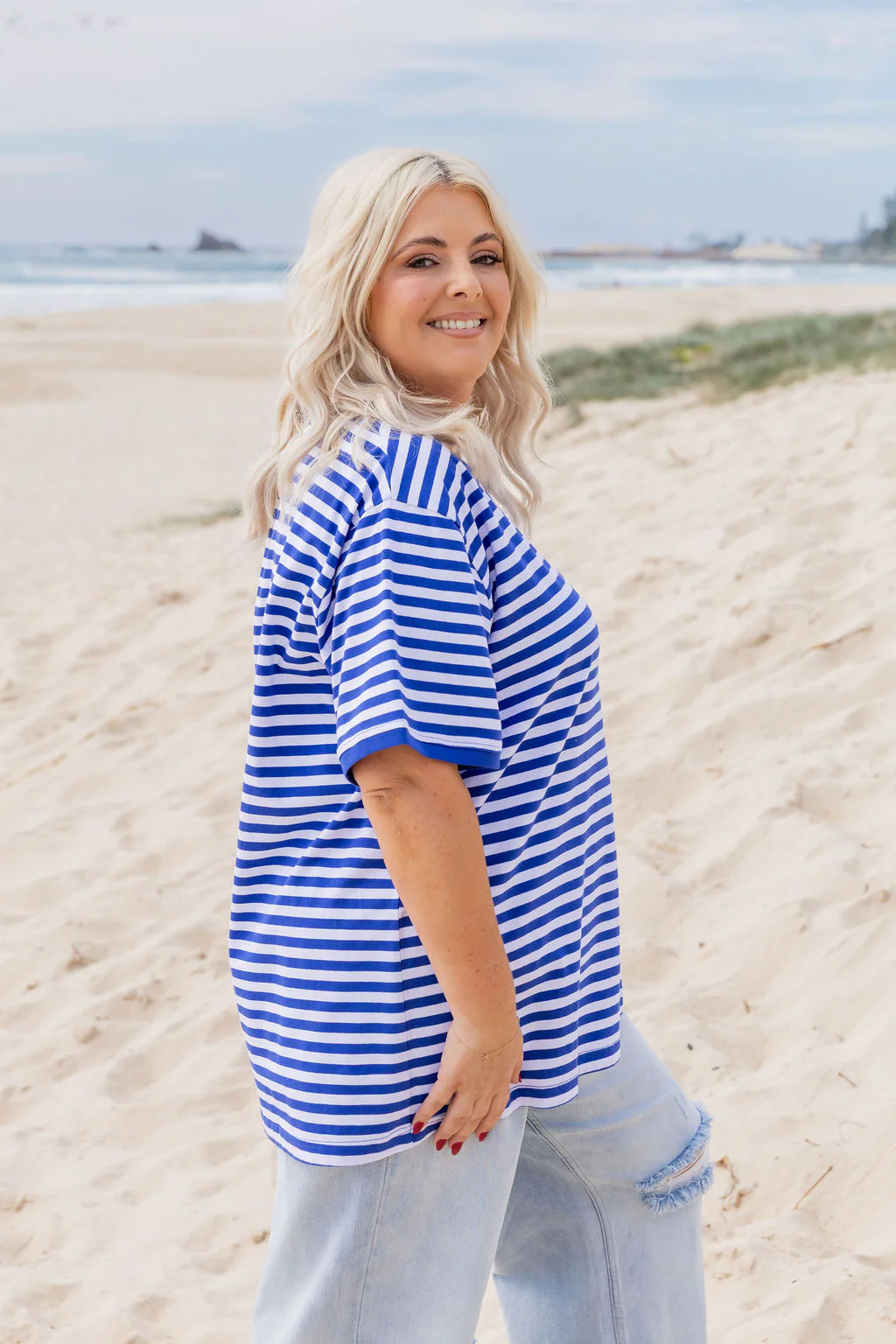 Striped Tee in Cobalt/White - Image 6