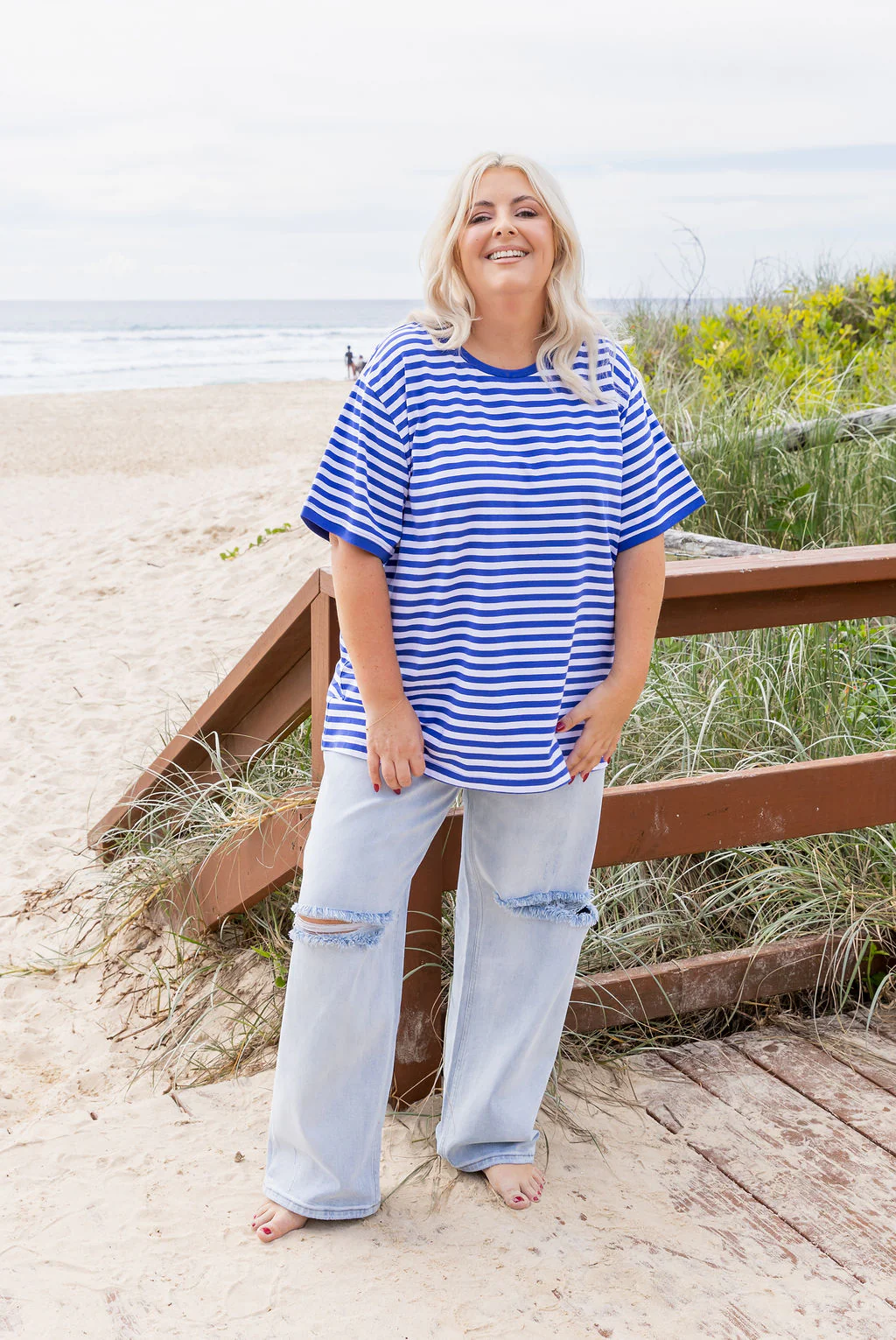 Striped Tee in Cobalt/White - Image 7