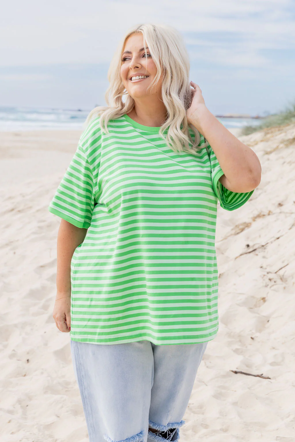 Striped Tee in Green/Light Green - Image 3