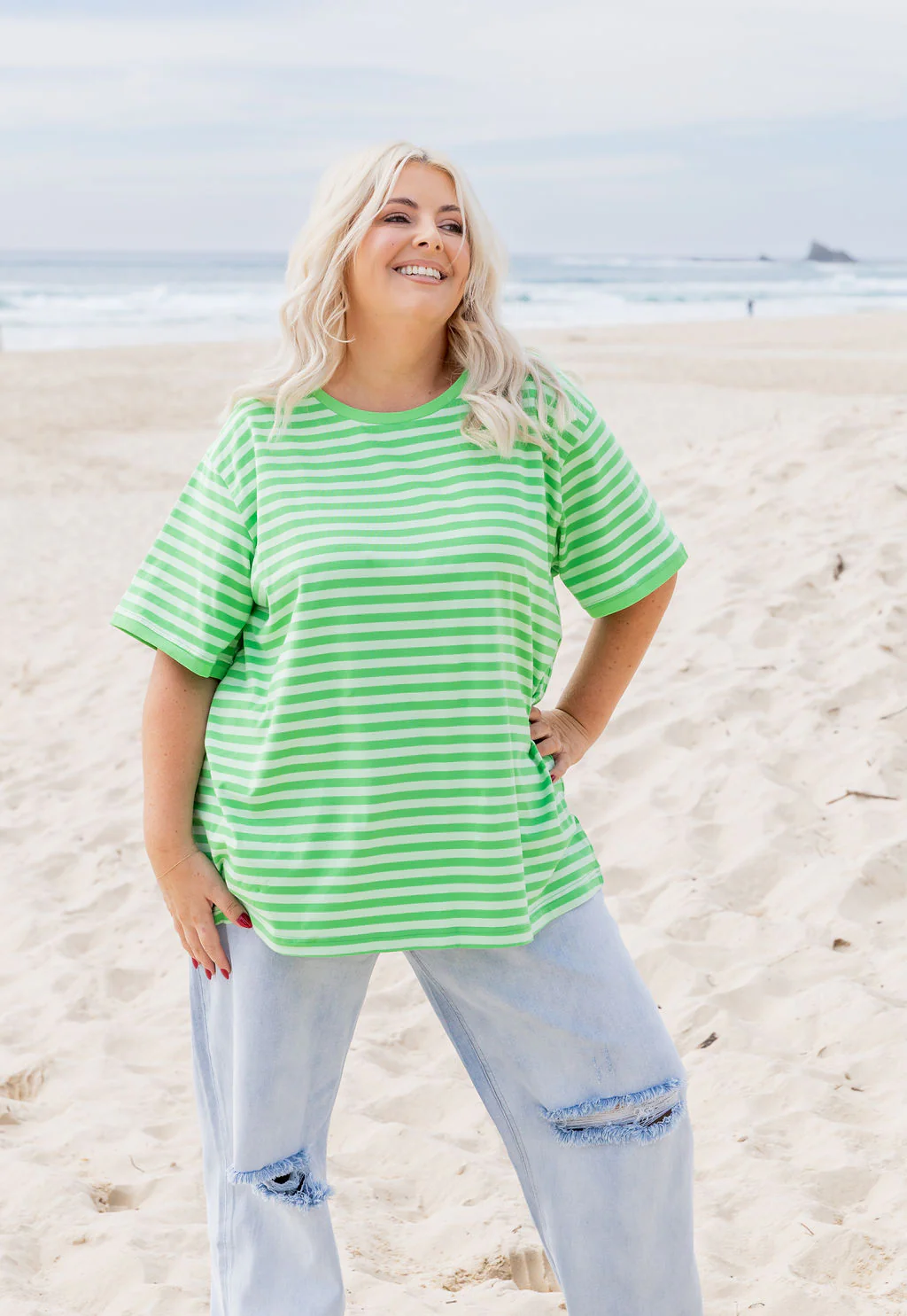 Striped Tee in Green/Light Green - Image 6