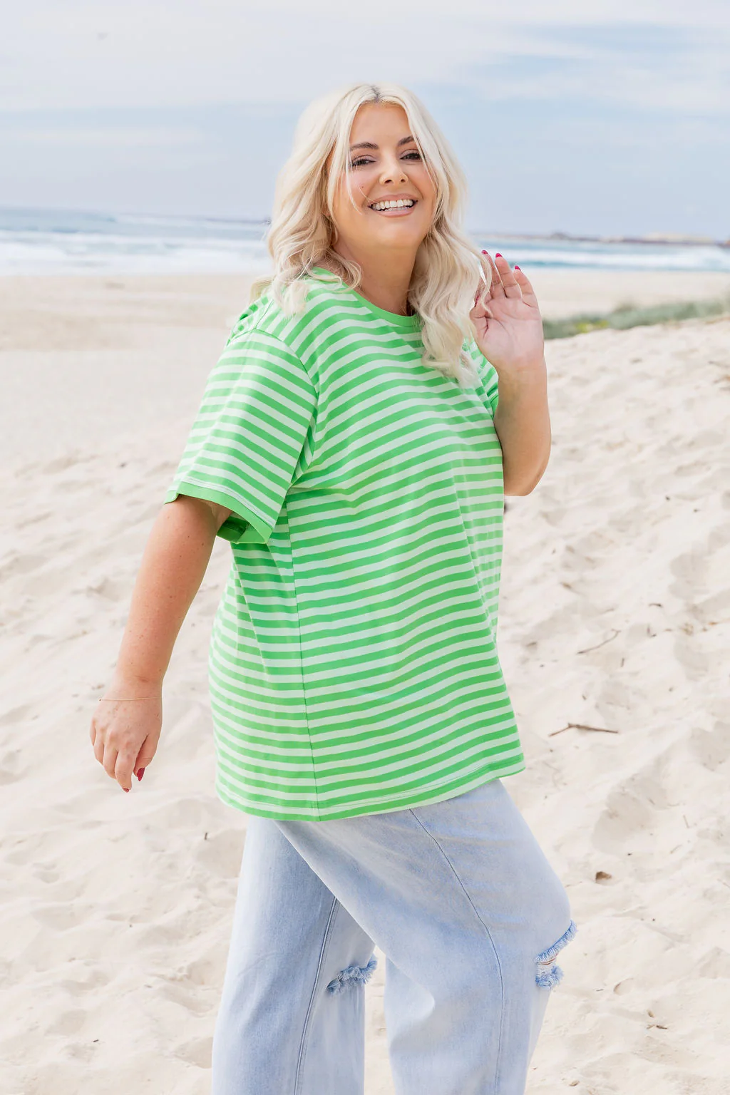 Striped Tee in Green/Light Green - Image 8