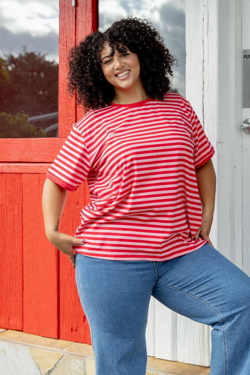 Striped Tee in Pink/Red - Image 4