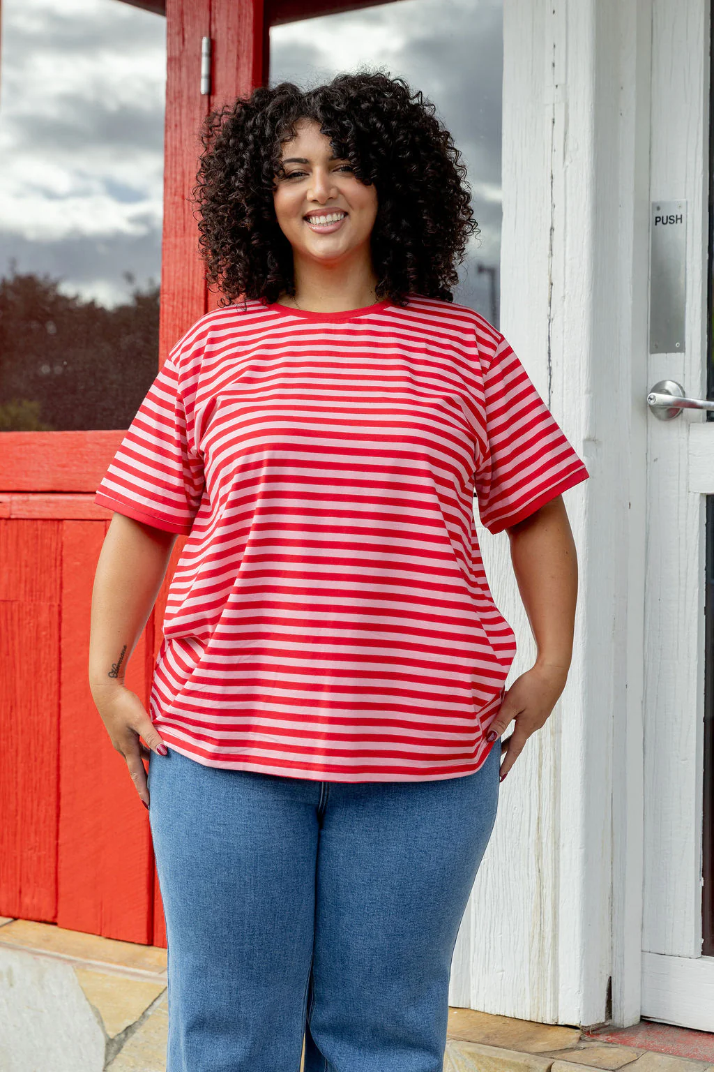 Striped Tee in Pink/Red - Image 7