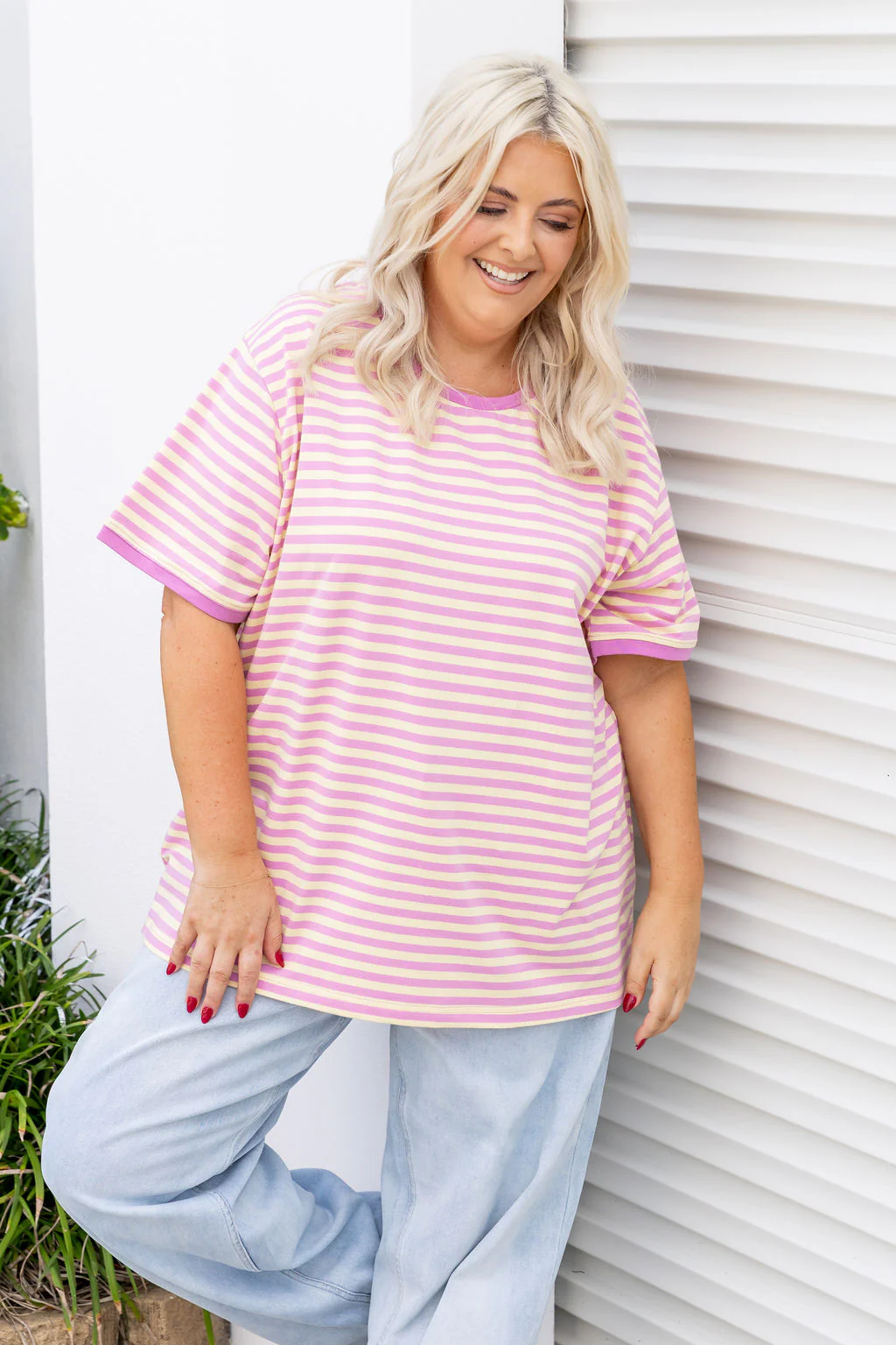 Striped Tee in Pink/Yellow