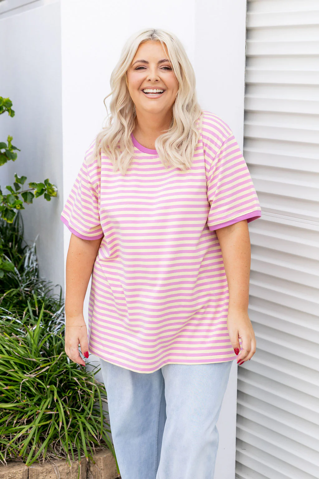 Striped Tee in Pink/Yellow - Image 10