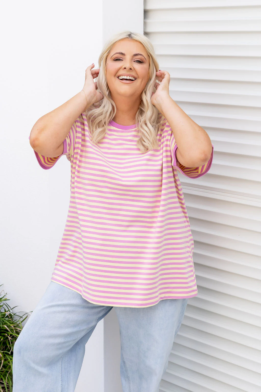 Striped Tee in Pink/Yellow - Image 8