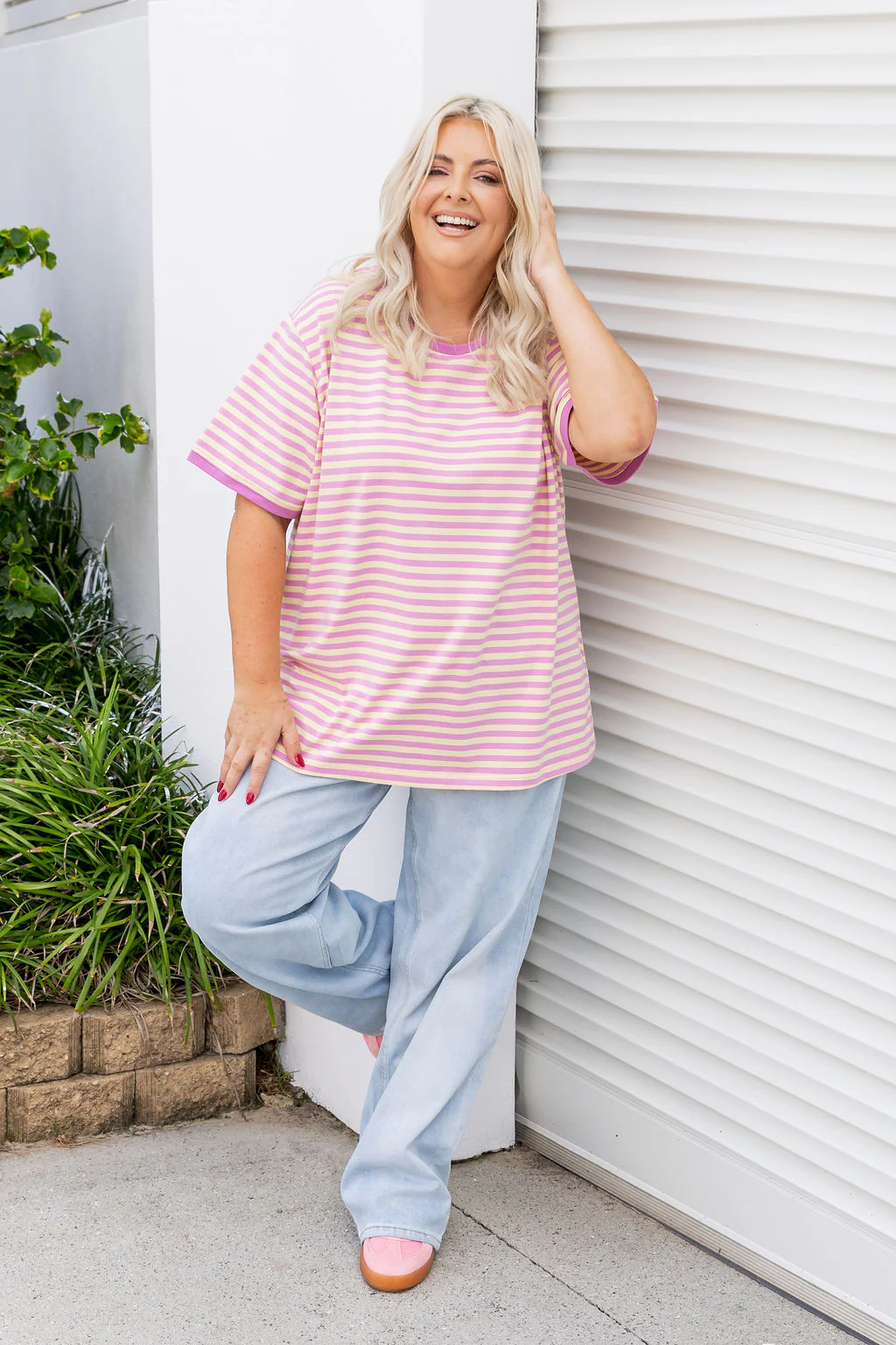 Striped Tee in Pink/Yellow - Image 9
