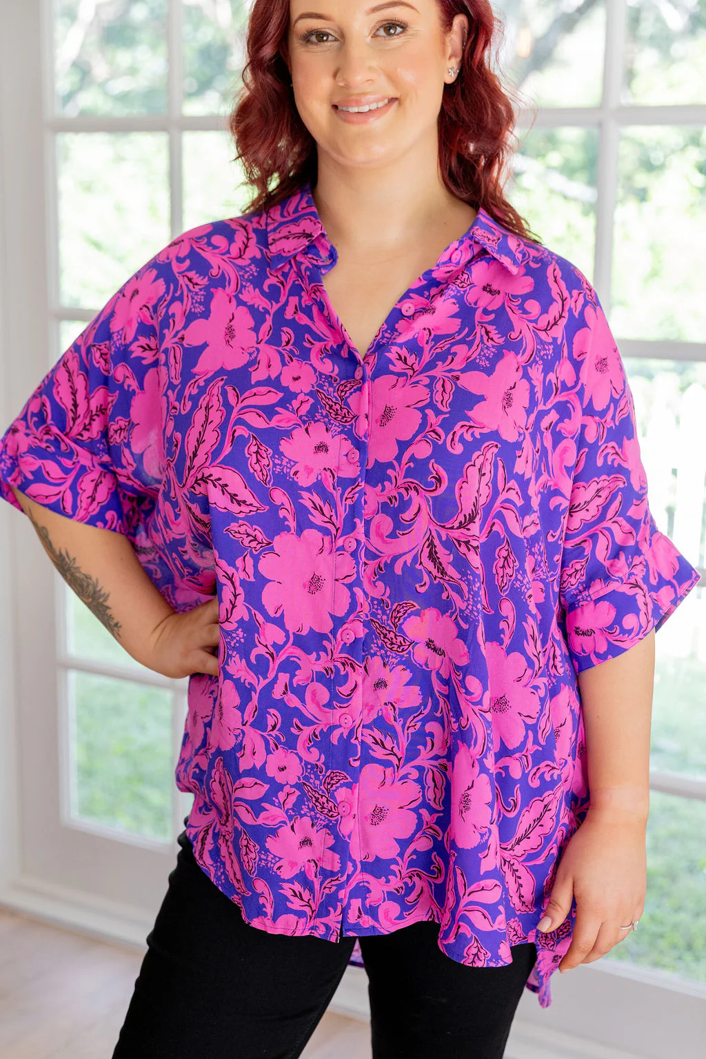 Tammin Shirt in Purple Blooms - Image 3