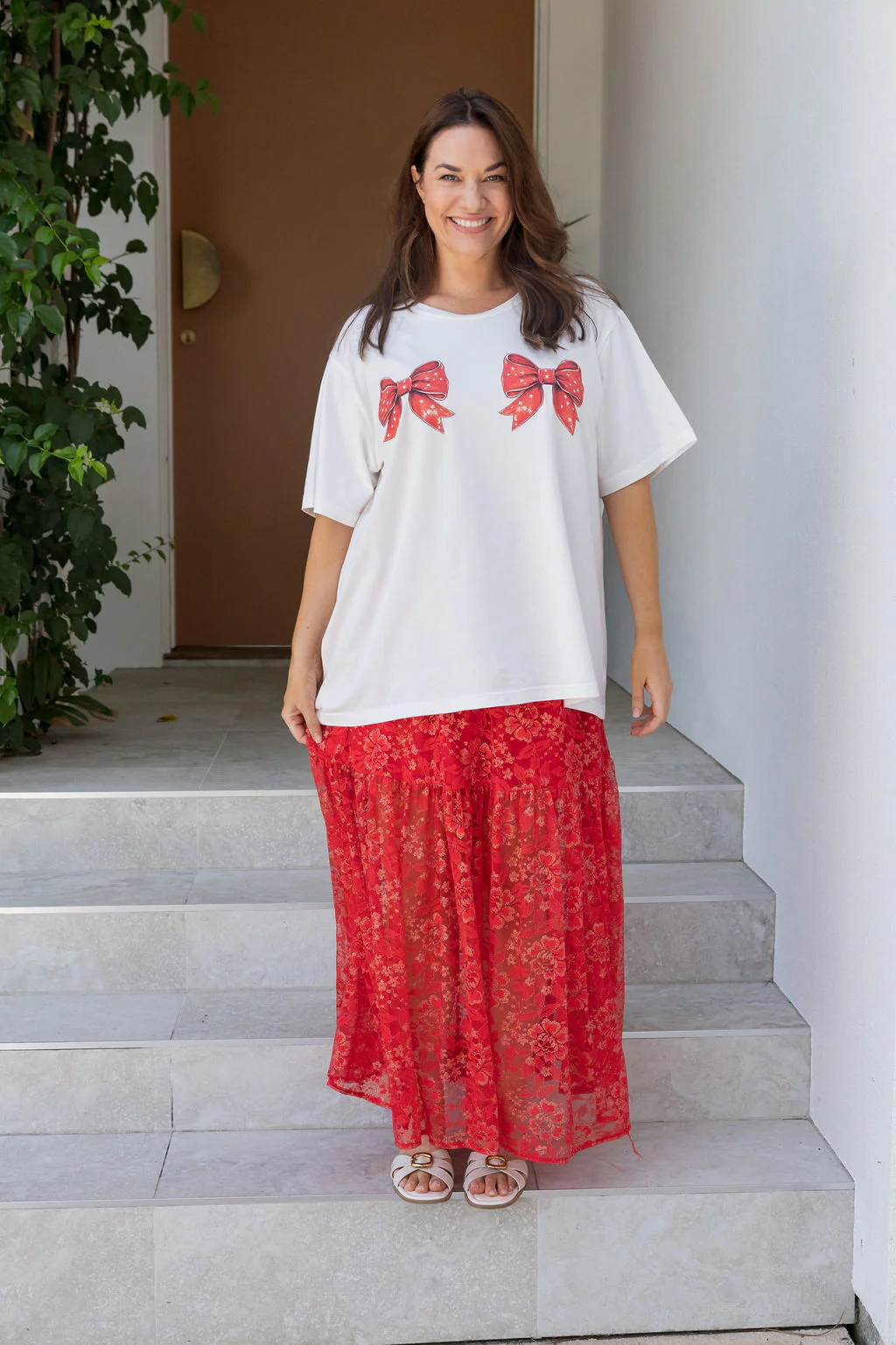 Vivien Lace Skirt in Red/Gold - Image 21