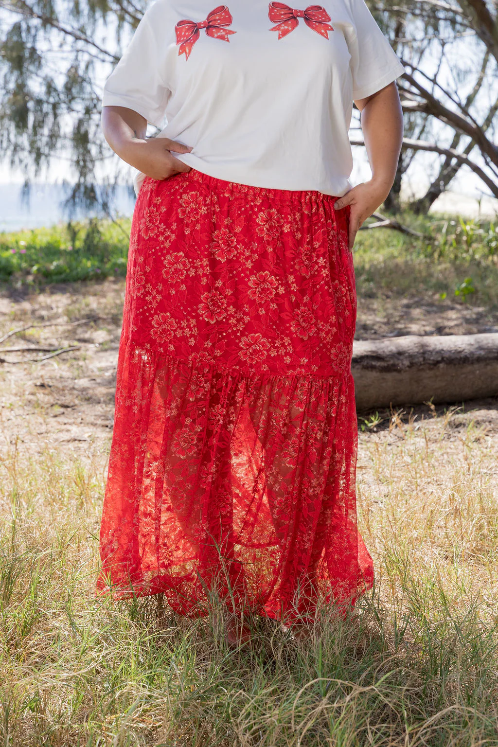Vivien Lace Skirt in Red/Gold - Image 25