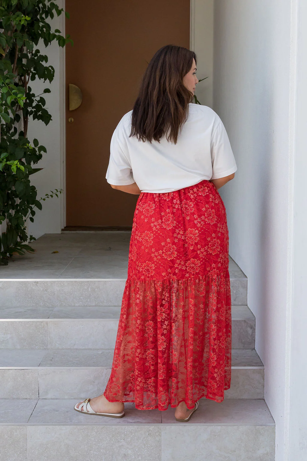 Vivien Lace Skirt in Red/Gold - Image 29