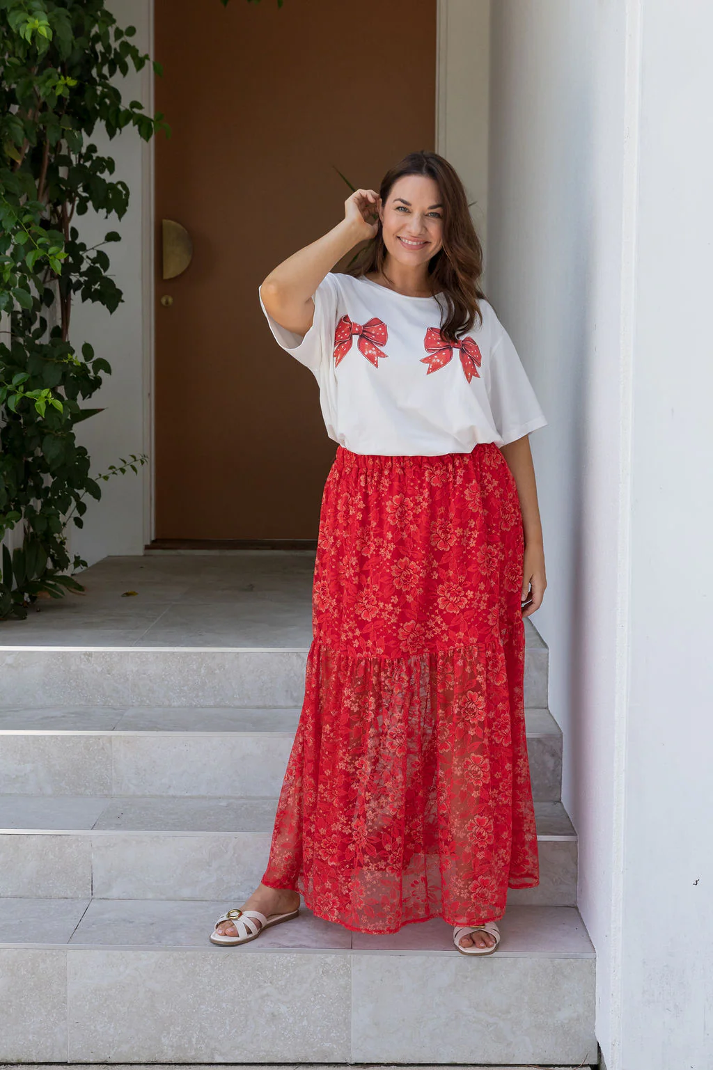 Vivien Lace Skirt in Red/Gold - Image 3