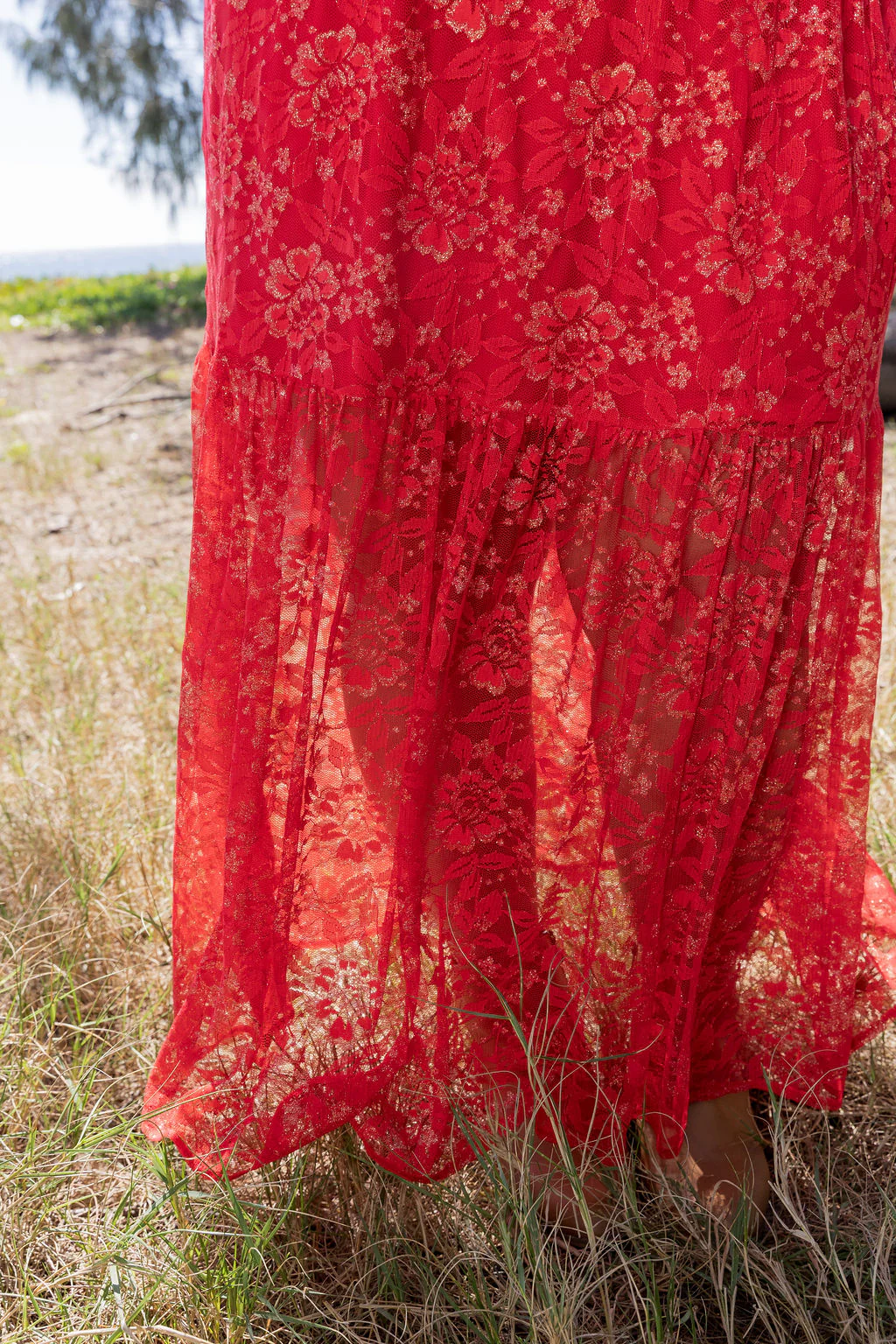 Vivien Lace Skirt in Red/Gold - Image 30