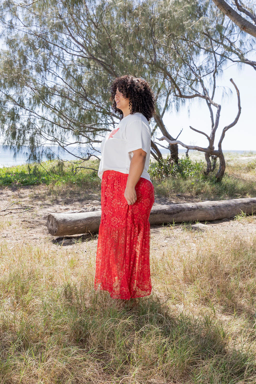 Vivien Lace Skirt in Red/Gold - Image 32