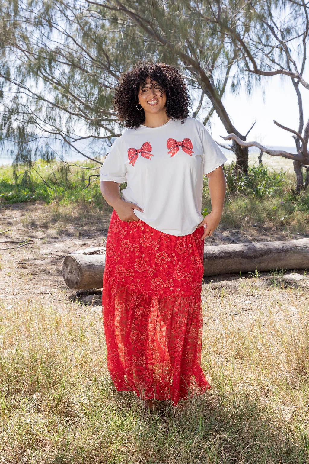 Vivien Lace Skirt in Red/Gold - Image 33