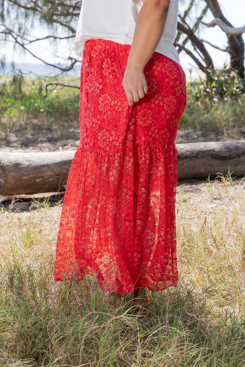 Vivien Lace Skirt in Red/Gold - Image 34