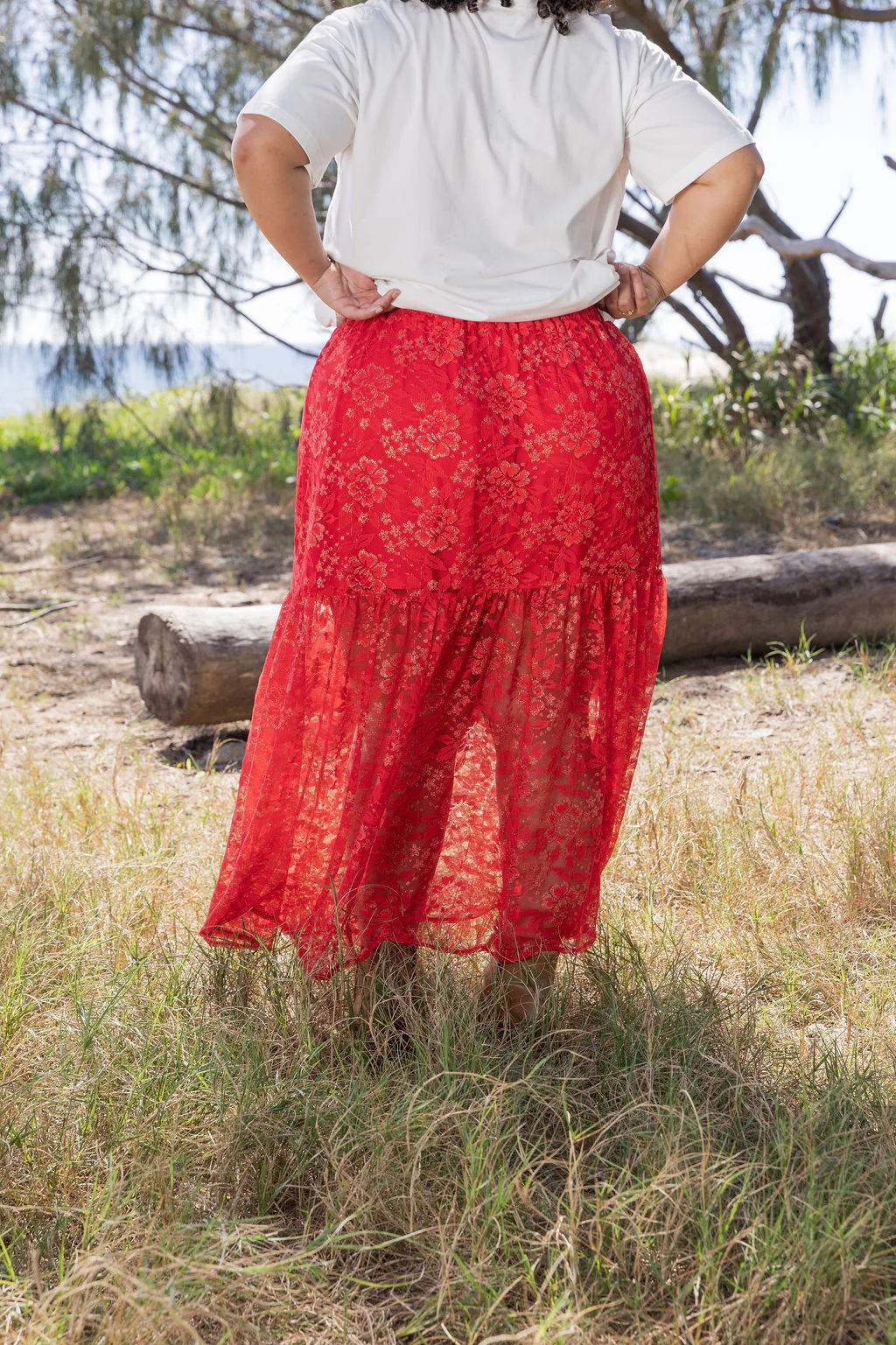 Vivien Lace Skirt in Red/Gold - Image 36