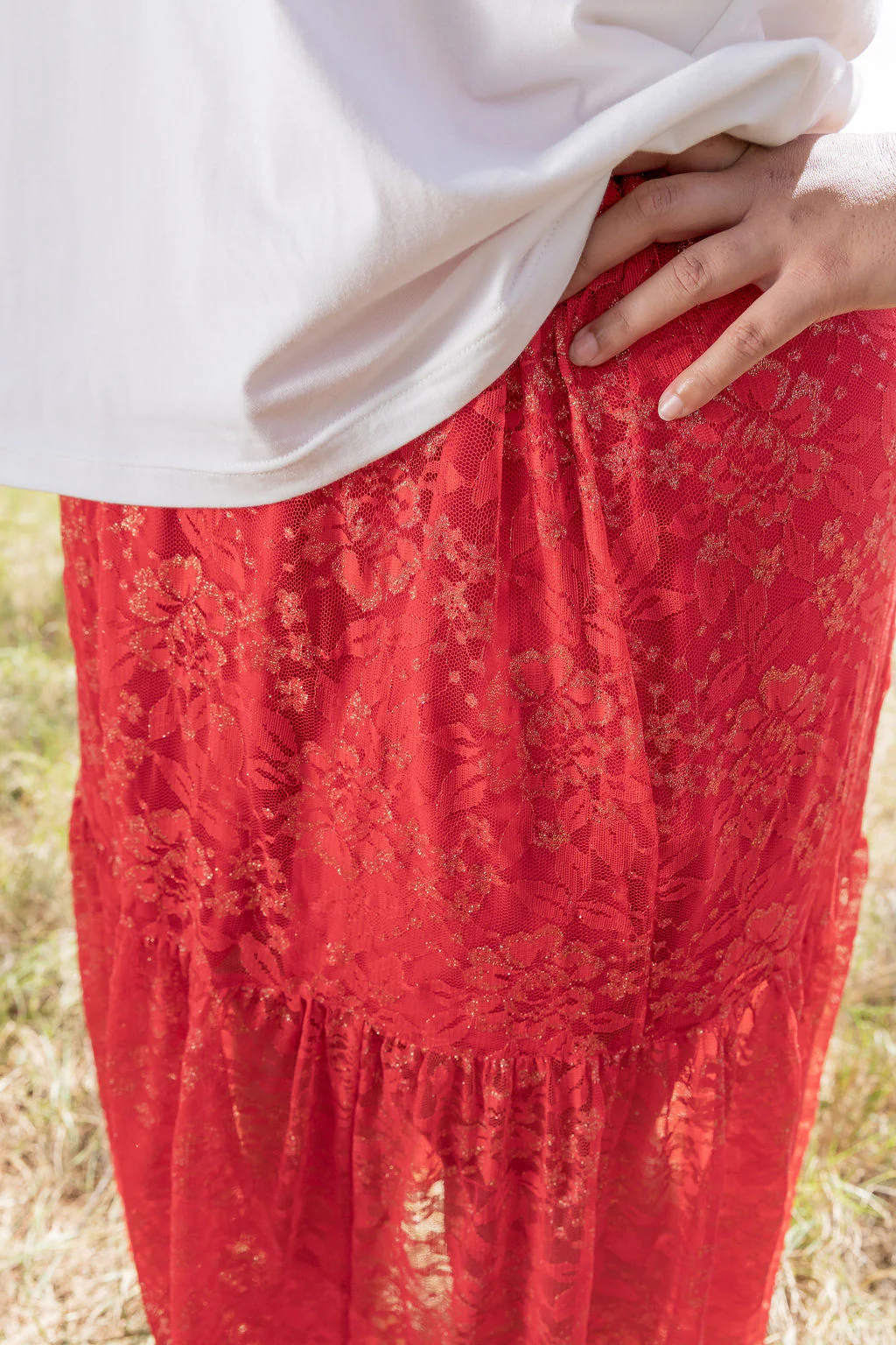 Vivien Lace Skirt in Red/Gold - Image 38