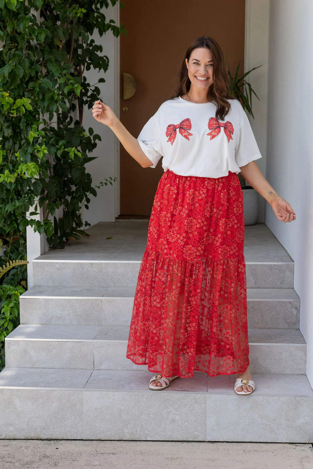Vivien Lace Skirt in Red/Gold - Image 5