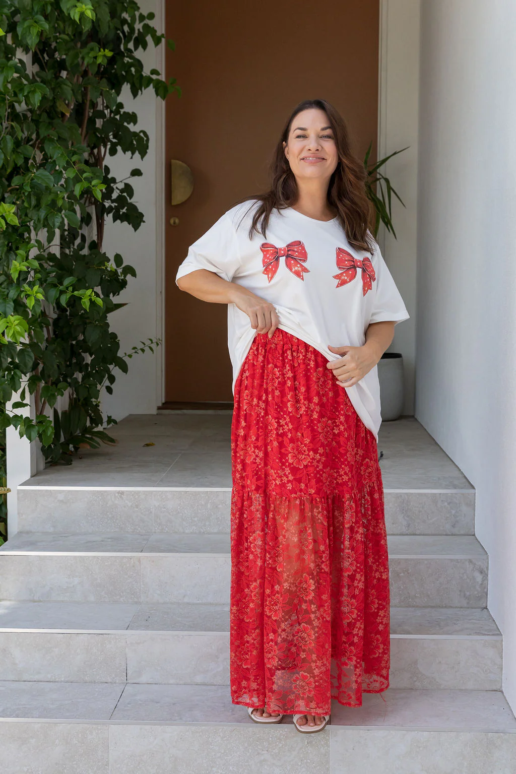 Vivien Lace Skirt in Red/Gold - Image 7