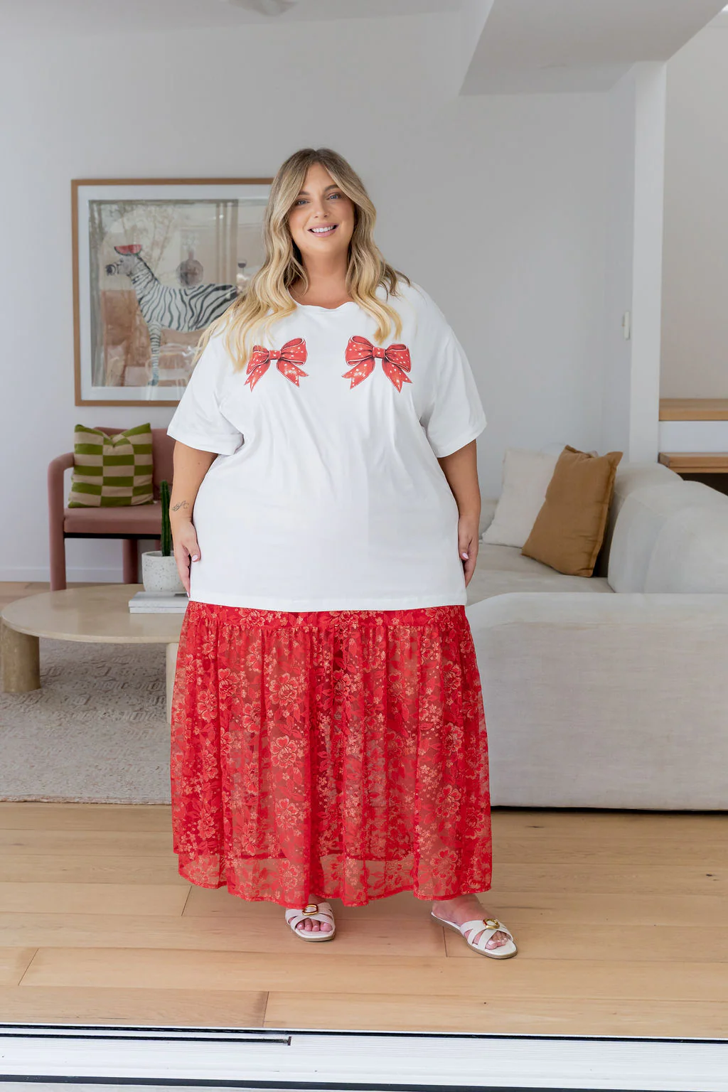 Vivien Lace Skirt in Red/Gold - Image 8