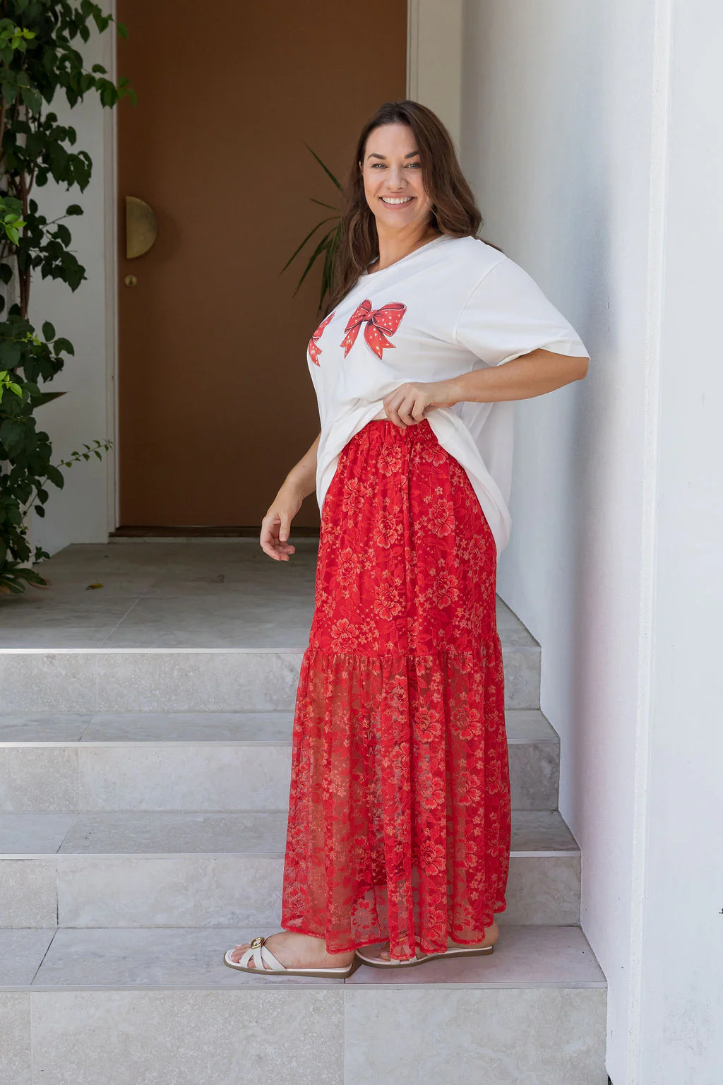 Vivien Lace Skirt in Red/Gold - Image 9