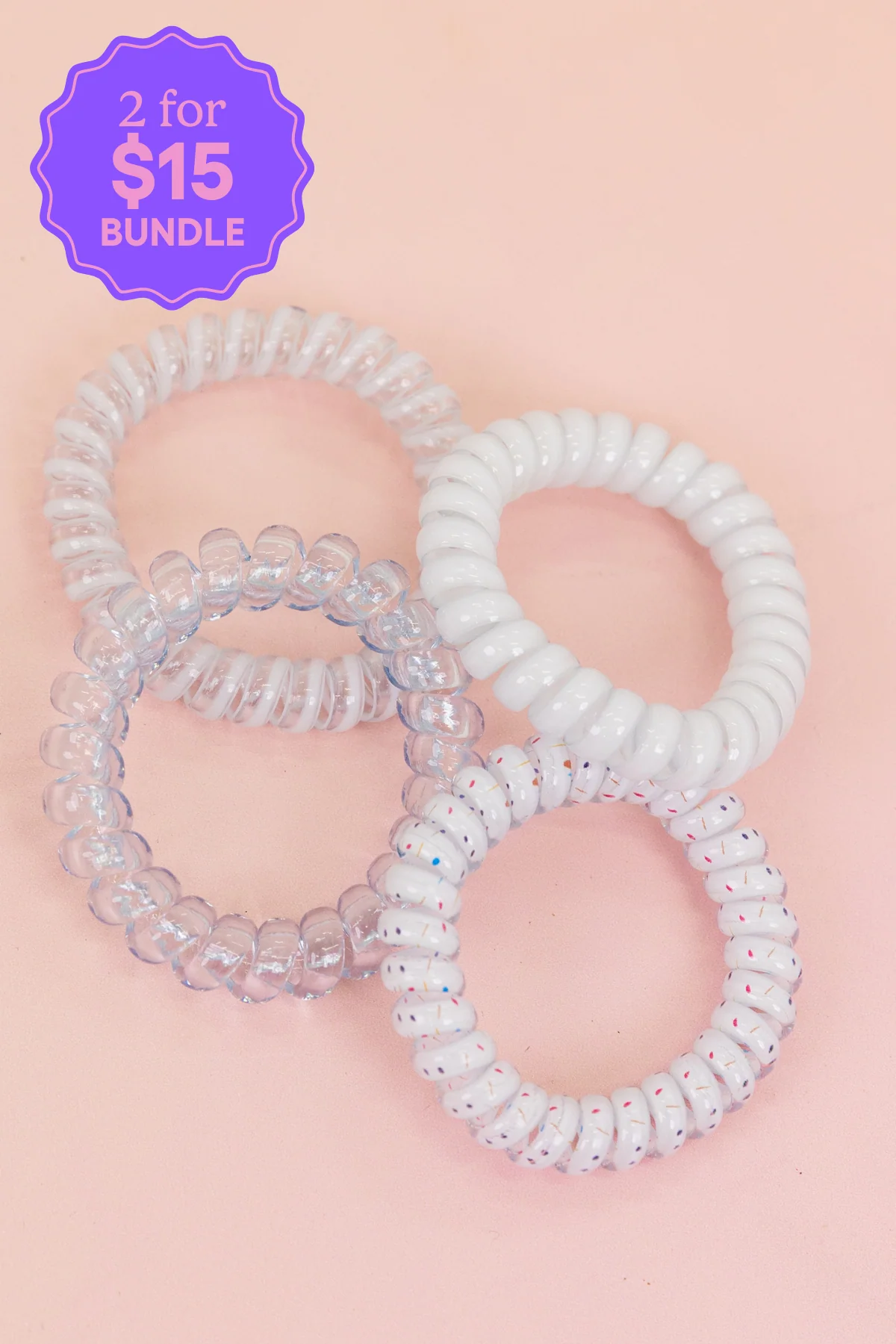 White & Clear Coil Hair Ties – 4 Pack