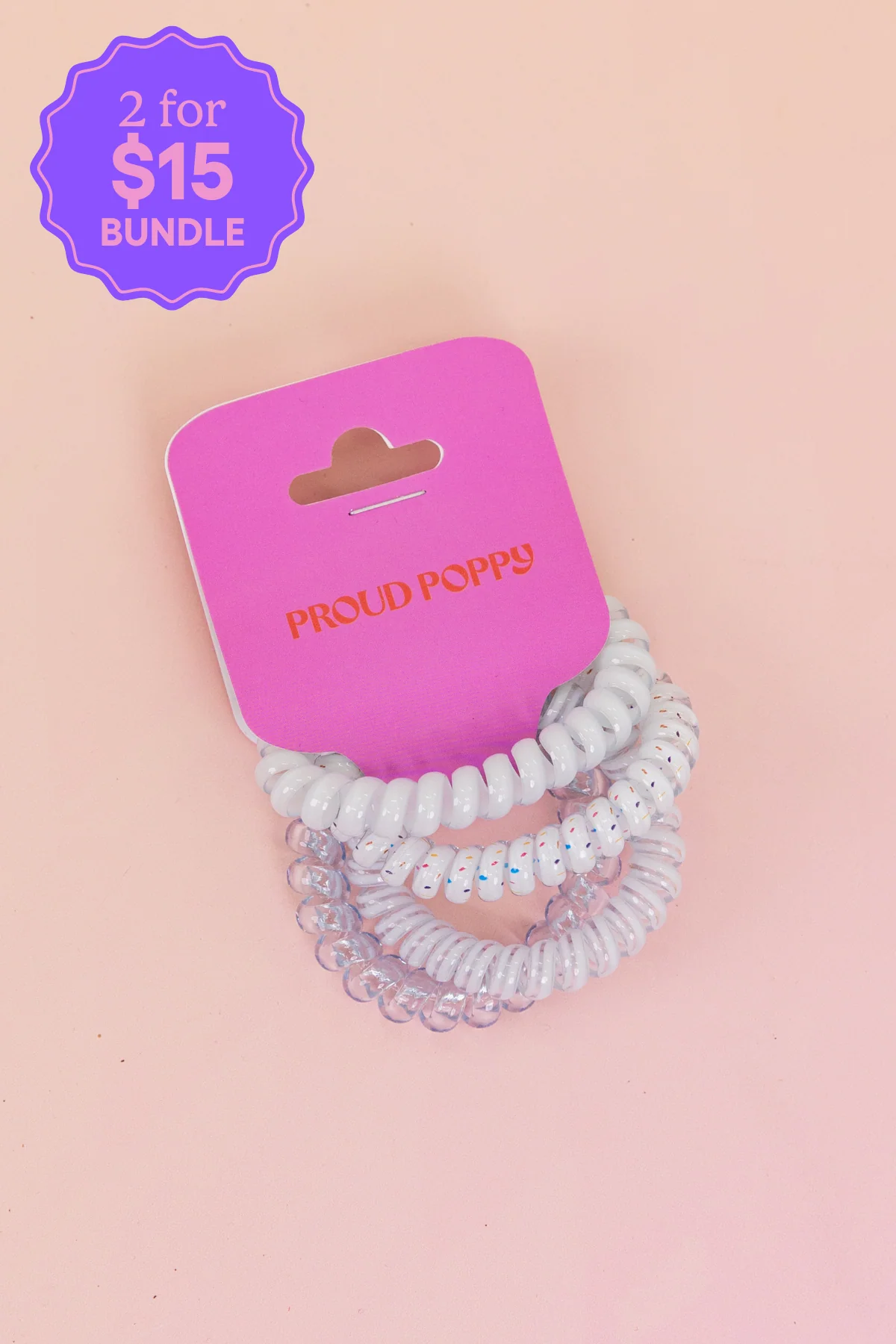 White & Clear Coil Hair Ties – 4 Pack - Image 2