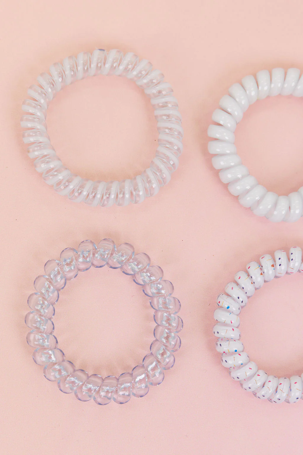 White & Clear Coil Hair Ties – 4 Pack - Image 5
