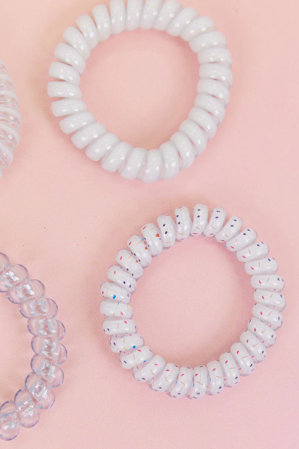 White & Clear Coil Hair Ties – 4 Pack - Image 6